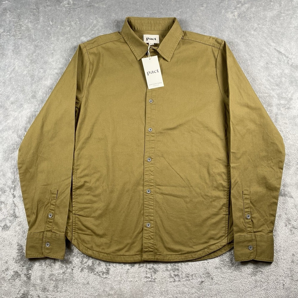 Pact Shirt Mens Sz M Green Boulevard Brushed Twill Long Sleeve Button Up Pockets